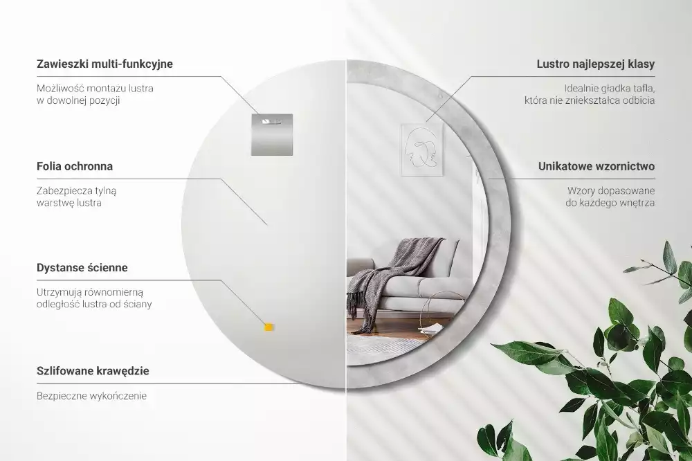 Kerek díszes tükör Beton textúra