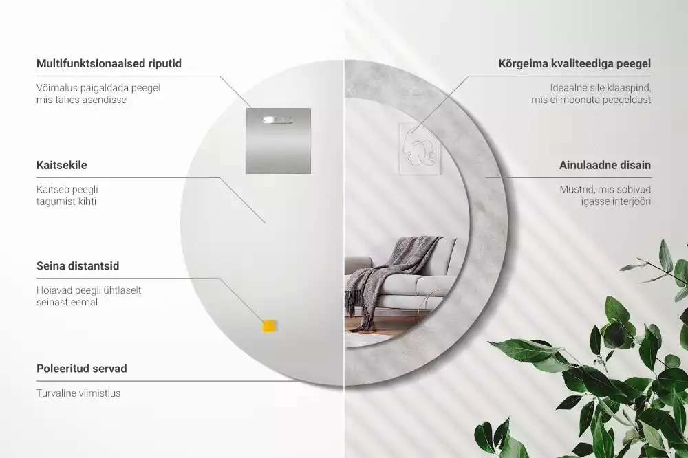 Kerek díszes tükör Beton textúra