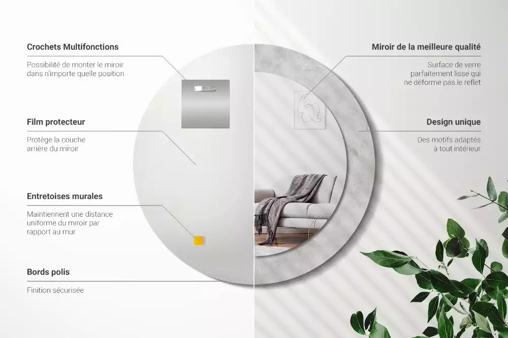 Kerek díszes tükör Beton textúra