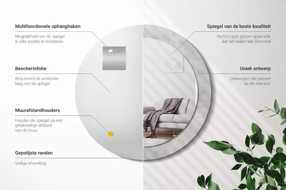 Kerek díszes tükör Beton textúra