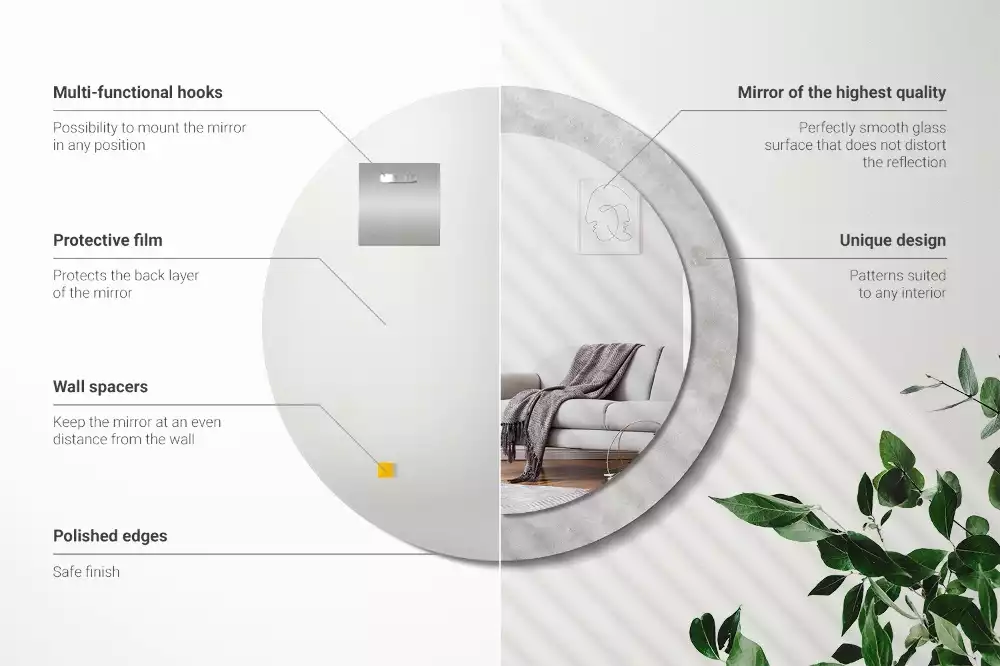 Kerek díszes tükör Beton textúra