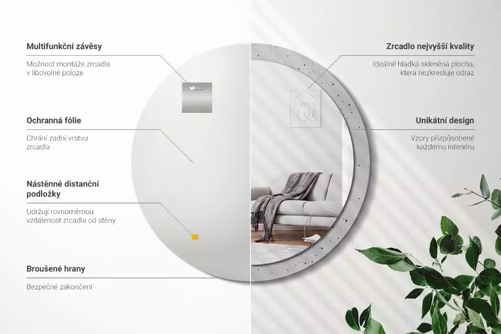 Kerek díszes tükör Beton textúra