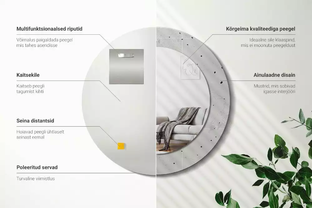 Kerek díszes tükör Beton textúra