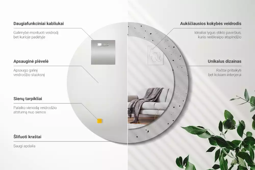 Kerek díszes tükör Beton textúra