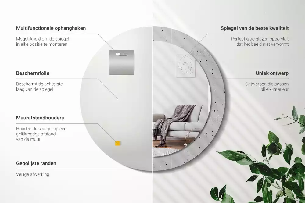 Kerek díszes tükör Beton textúra