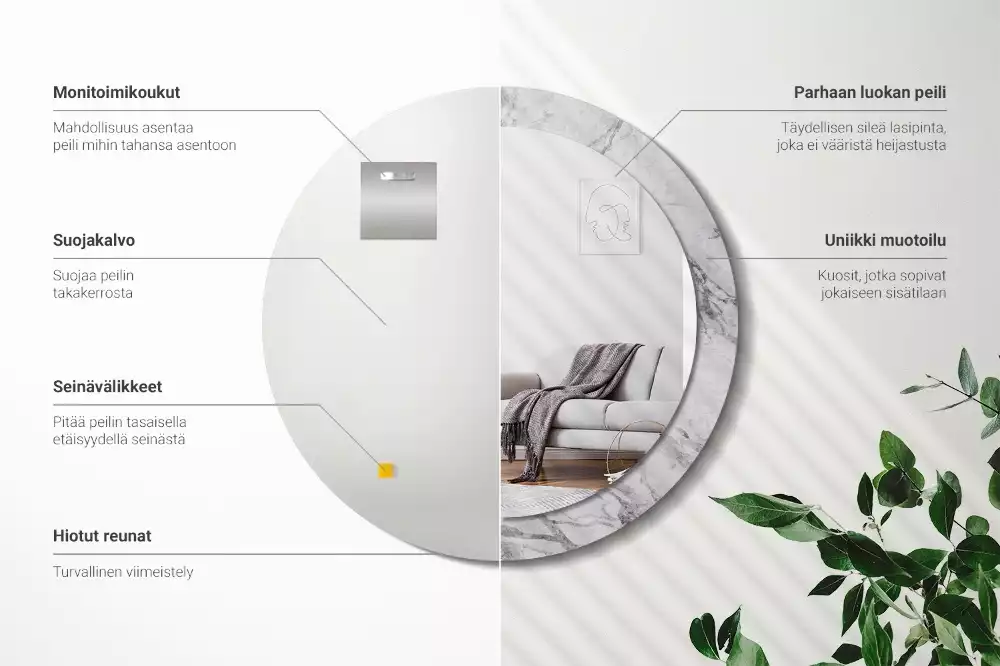 Kerek díszes tükör Fehér márvány