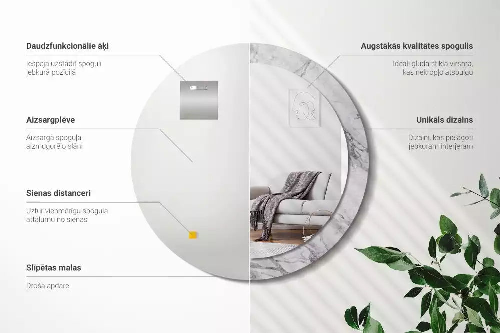 Kerek díszes tükör Fehér márvány