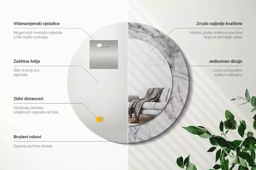 Kerek díszes tükör Fehér márvány