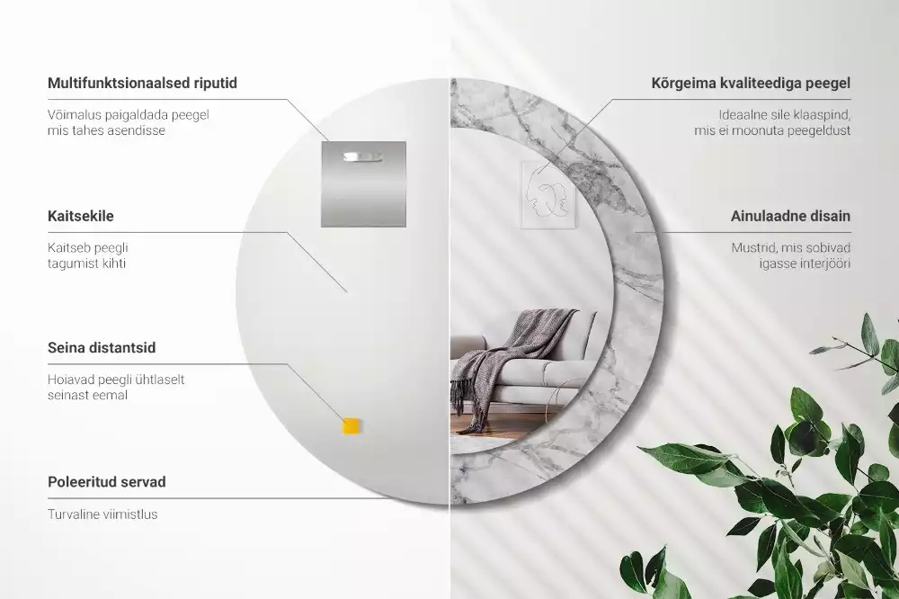 Kerek díszes tükör Fehér márvány