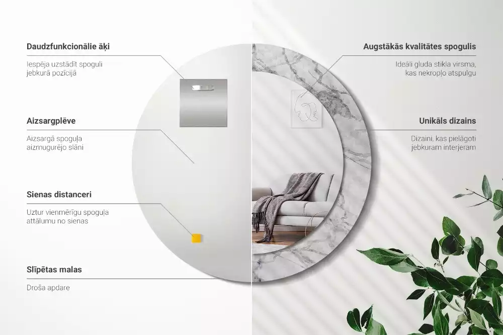 Kerek díszes tükör Fehér márvány