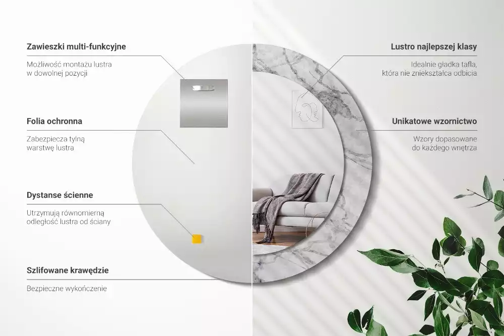 Kerek díszes tükör Fehér márvány