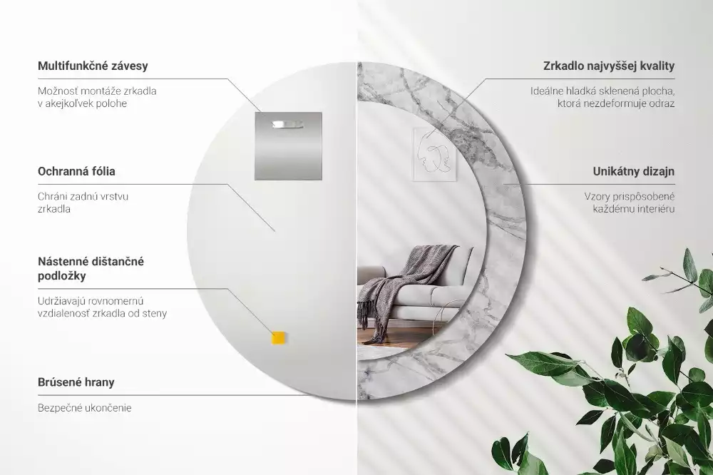 Kerek díszes tükör Fehér márvány