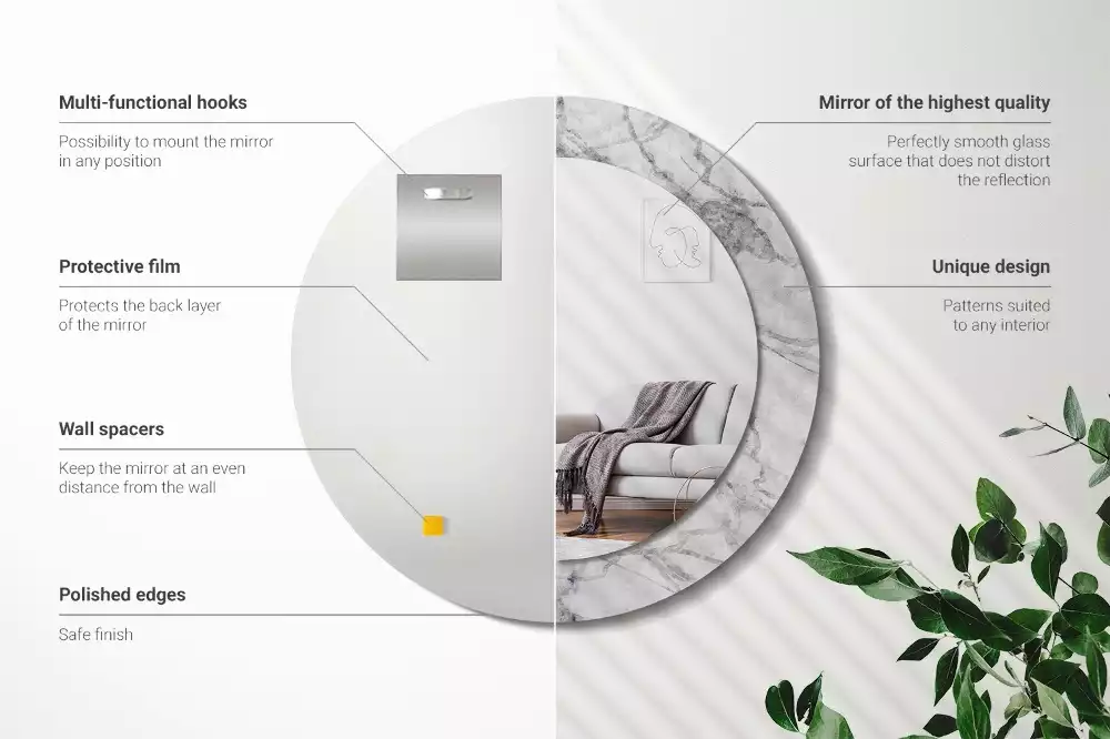 Kerek díszes tükör Fehér márvány