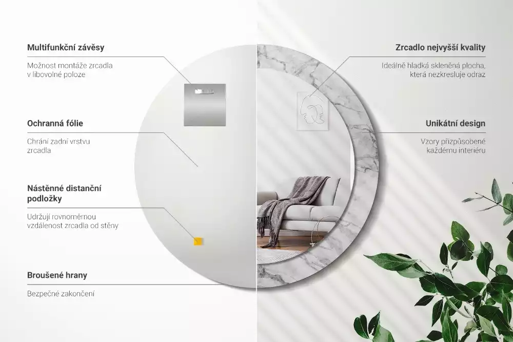 Kerek díszes tükör Fehér márvány