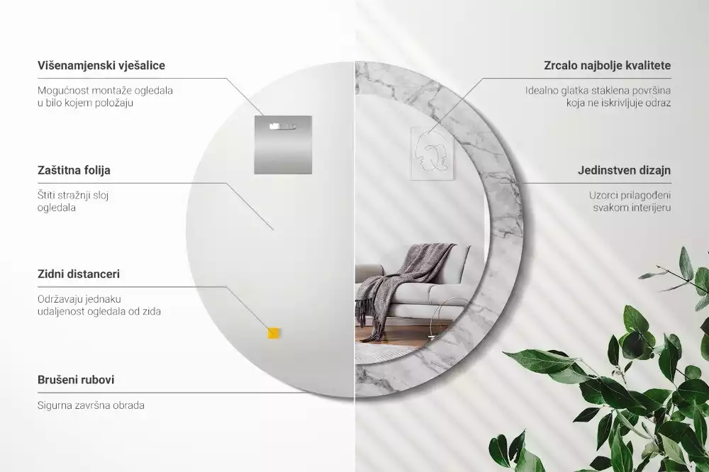 Kerek díszes tükör Fehér márvány