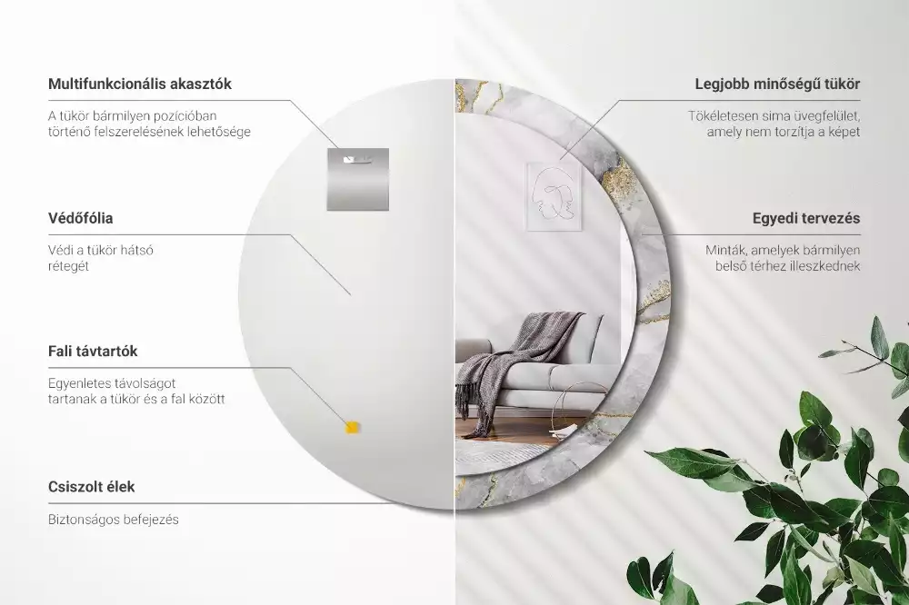 Kerek díszes tükör Márvány minta