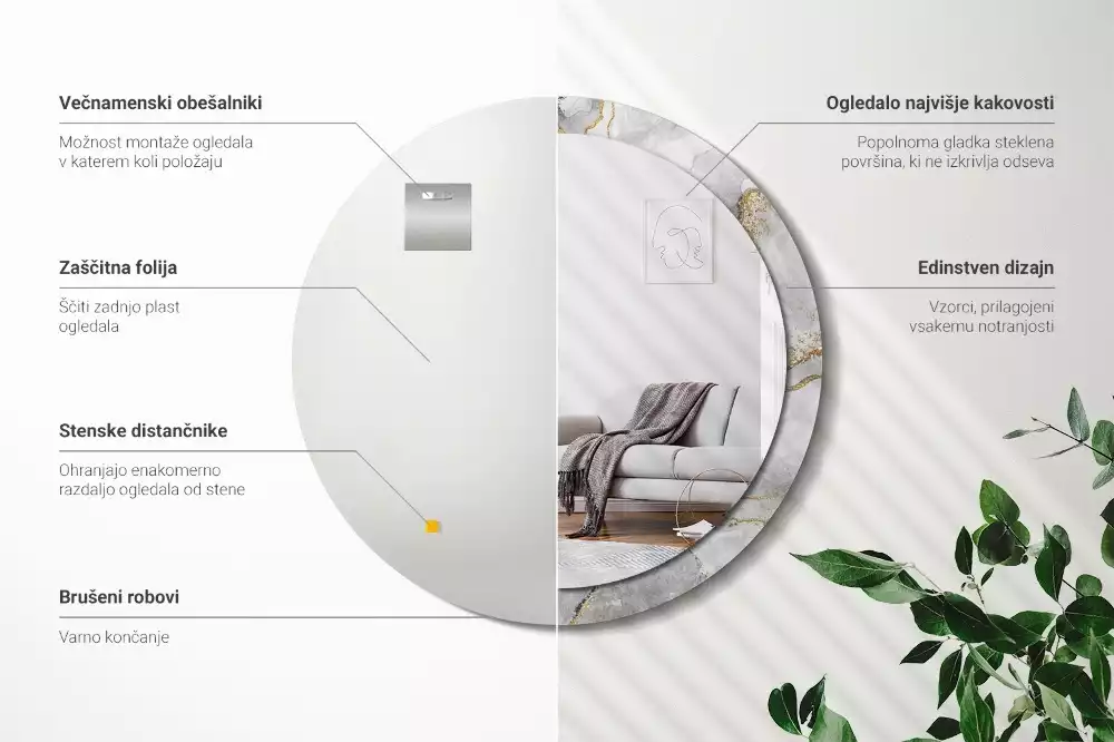 Kerek díszes tükör Márvány minta