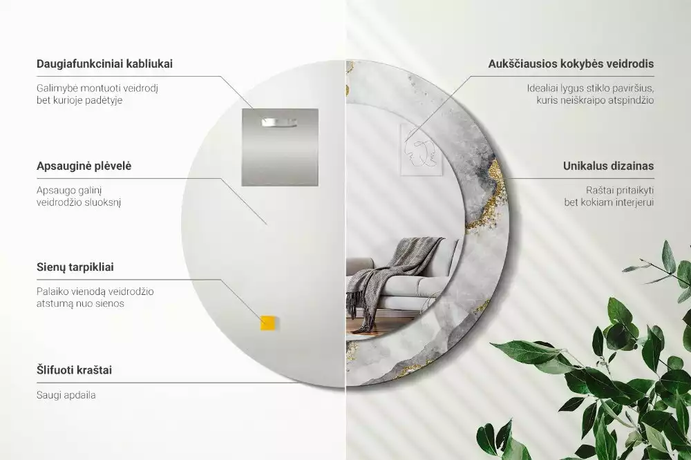 Kerek díszes tükör Márvány minta