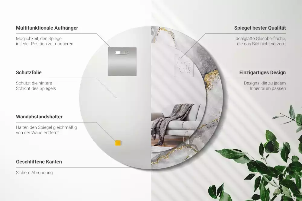 Kerek díszes tükör Márvány minta