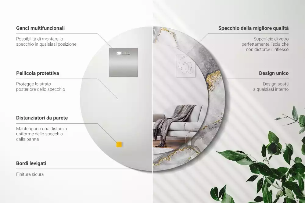 Kerek díszes tükör Márvány minta