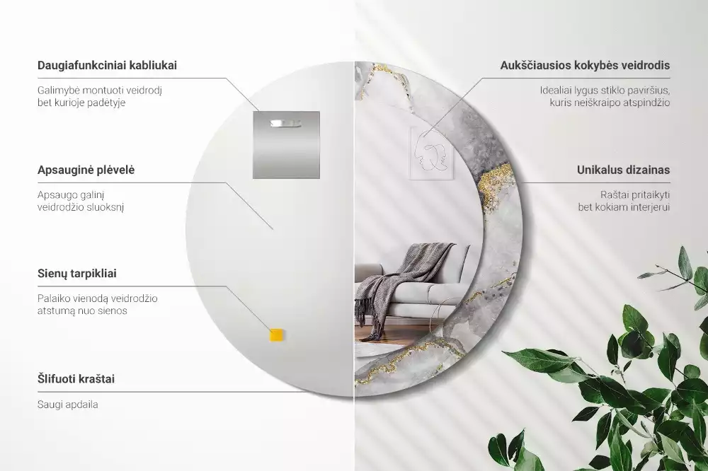 Kerek díszes tükör Márvány minta