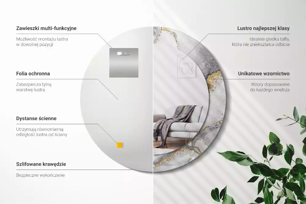 Kerek díszes tükör Márvány minta