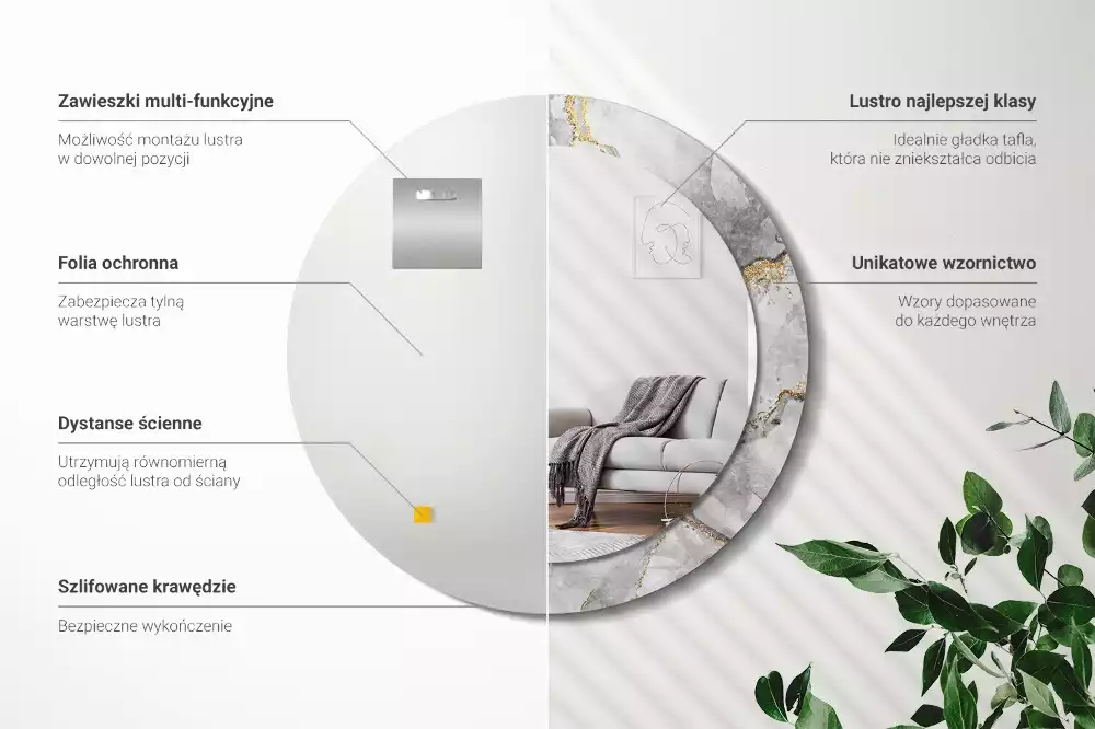 Kerek díszes tükör Márvány minta