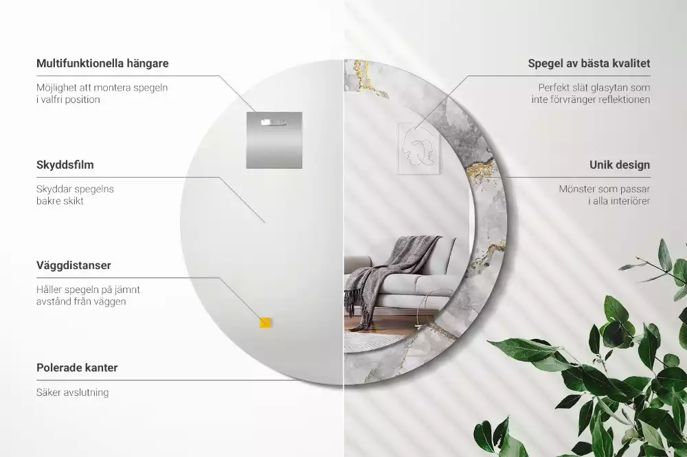 Kerek díszes tükör Márvány minta