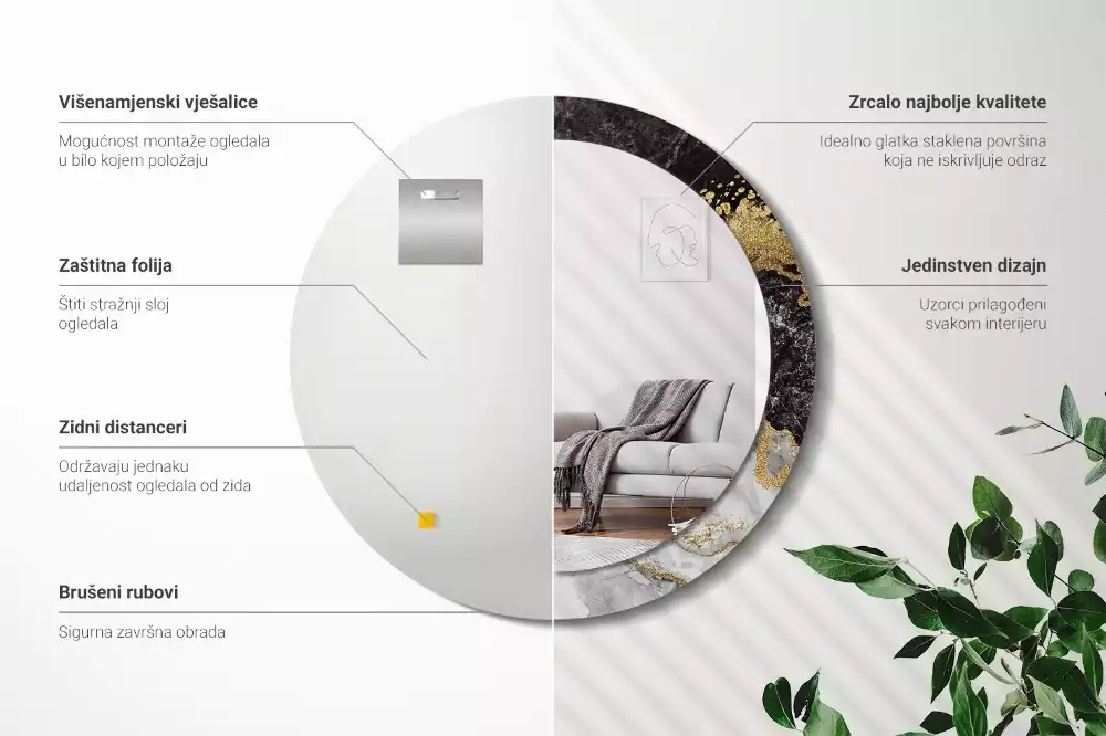 Kerek díszes tükör Márvány padlás