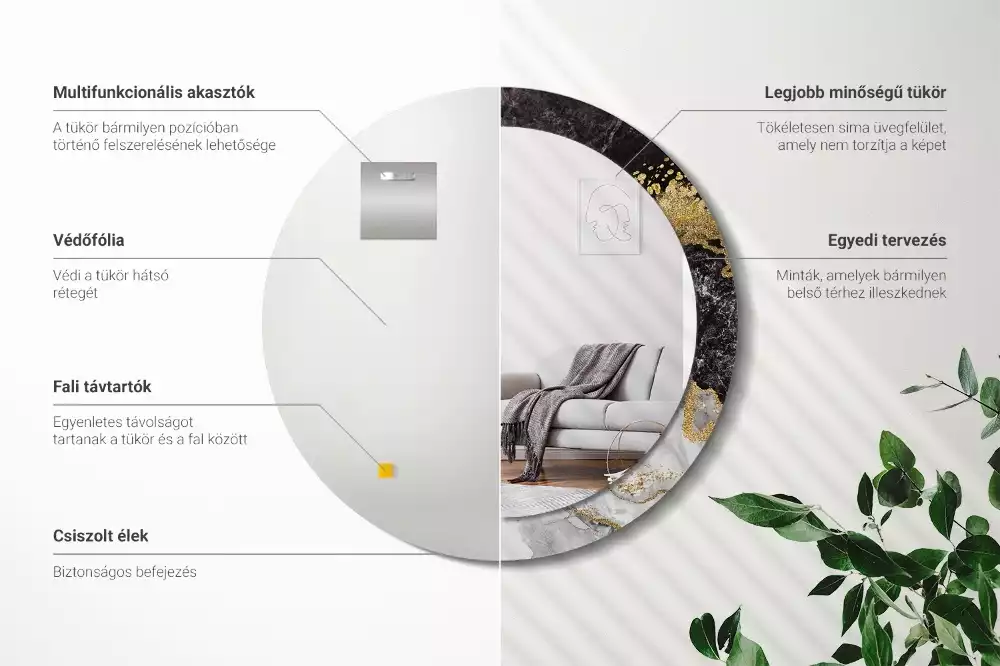 Kerek díszes tükör Márvány padlás