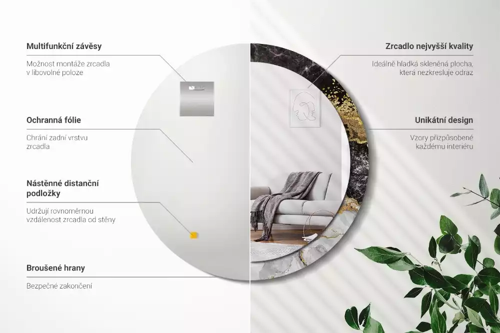 Kerek díszes tükör Márvány padlás