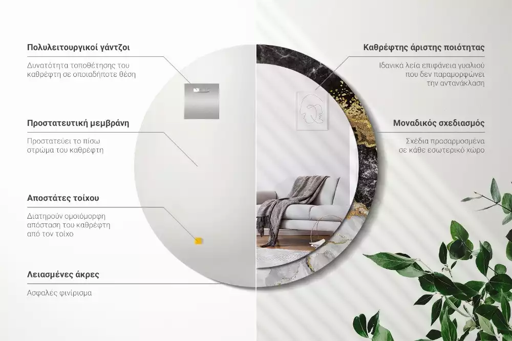 Kerek díszes tükör Márvány padlás