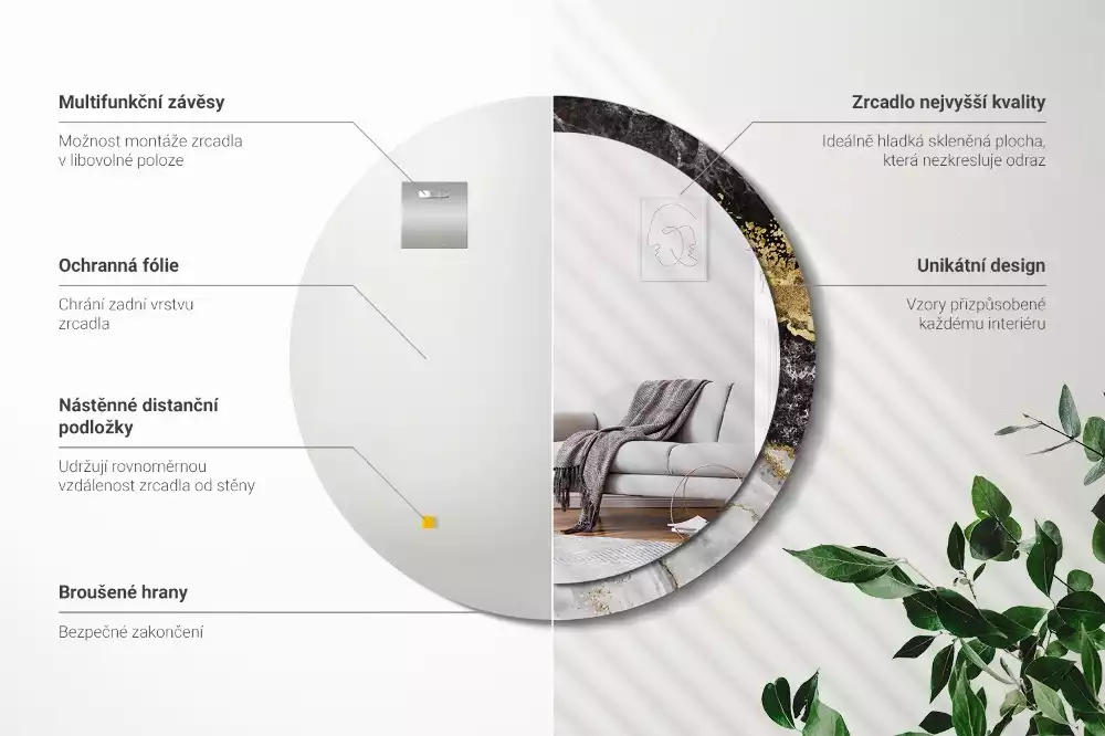 Kerek díszes tükör Márvány padlás