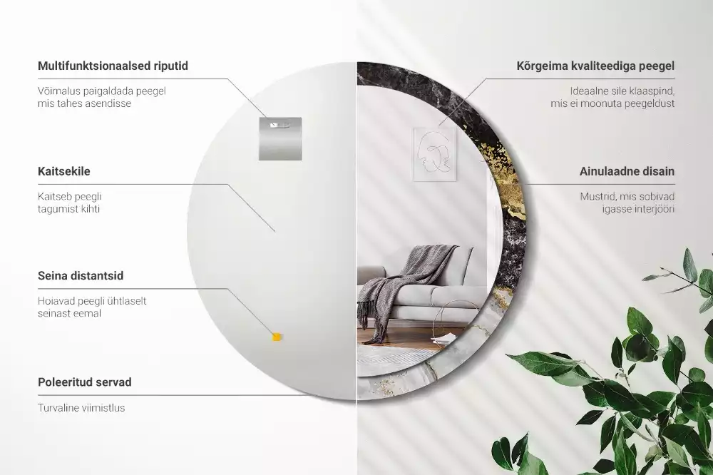 Kerek díszes tükör Márvány padlás