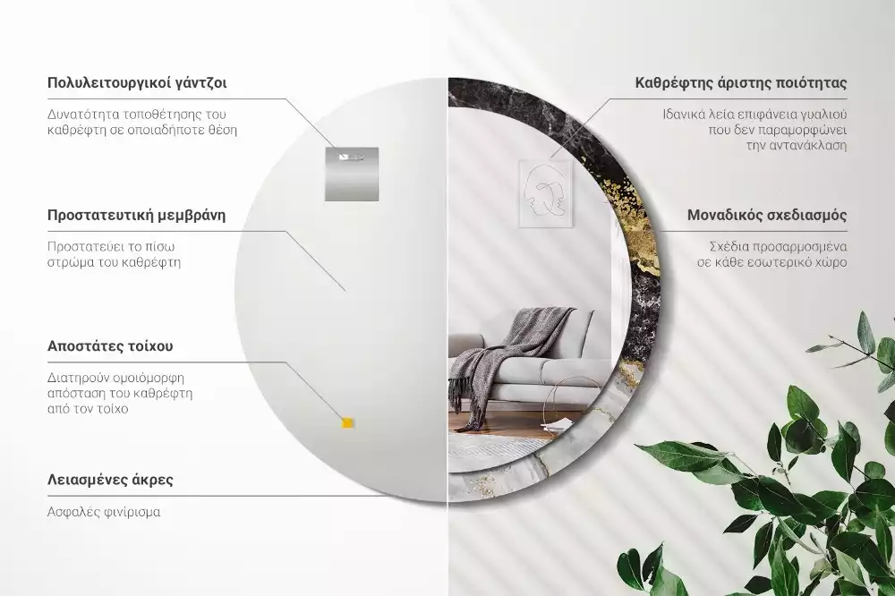 Kerek díszes tükör Márvány padlás