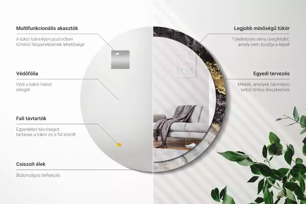 Kerek díszes tükör Márvány padlás