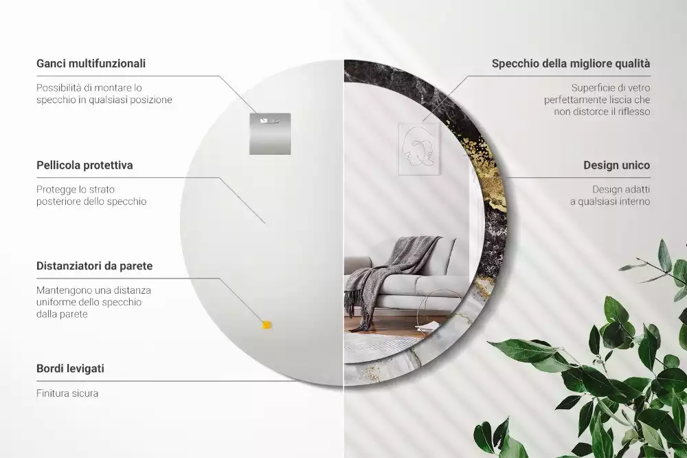 Kerek díszes tükör Márvány padlás