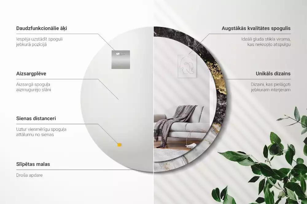 Kerek díszes tükör Márvány padlás