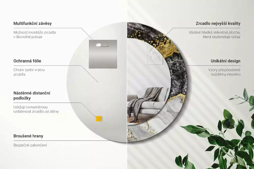 Kerek díszes tükör Márvány padlás