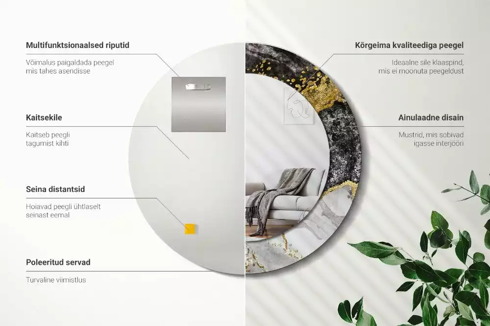 Kerek díszes tükör Márvány padlás