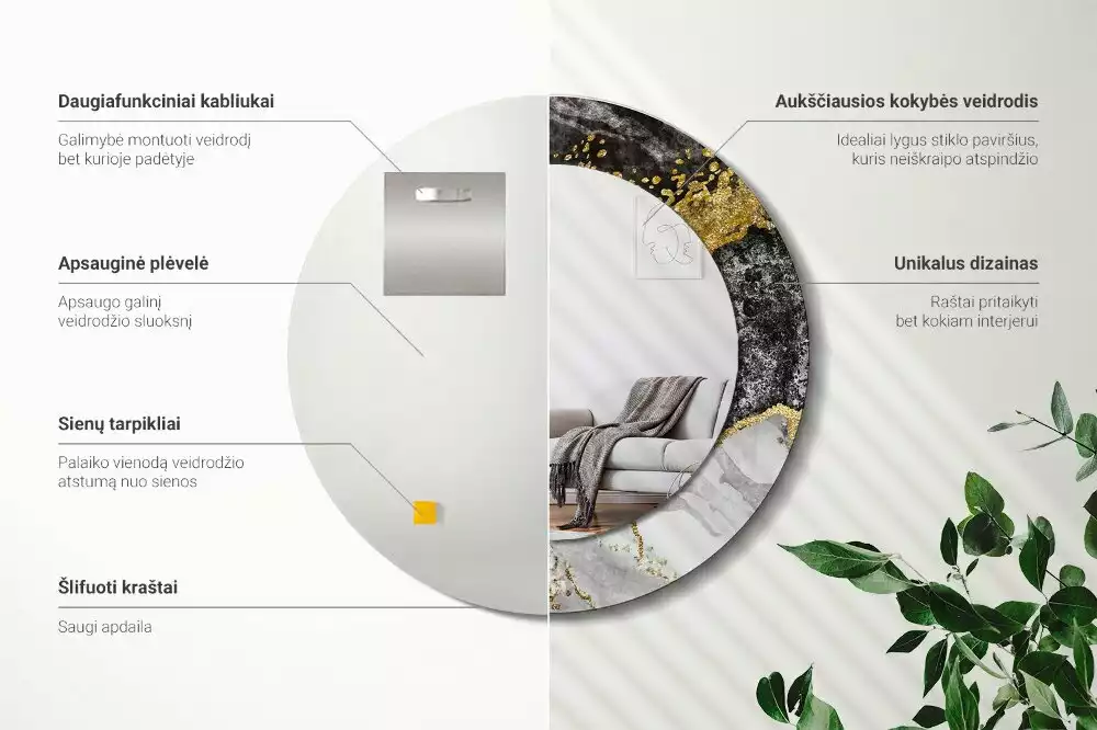 Kerek díszes tükör Márvány padlás