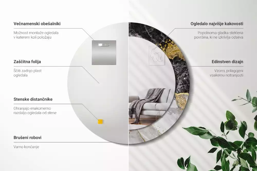 Kerek díszes tükör Márvány padlás