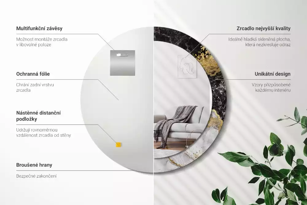 Kerek díszes tükör Márvány padlás