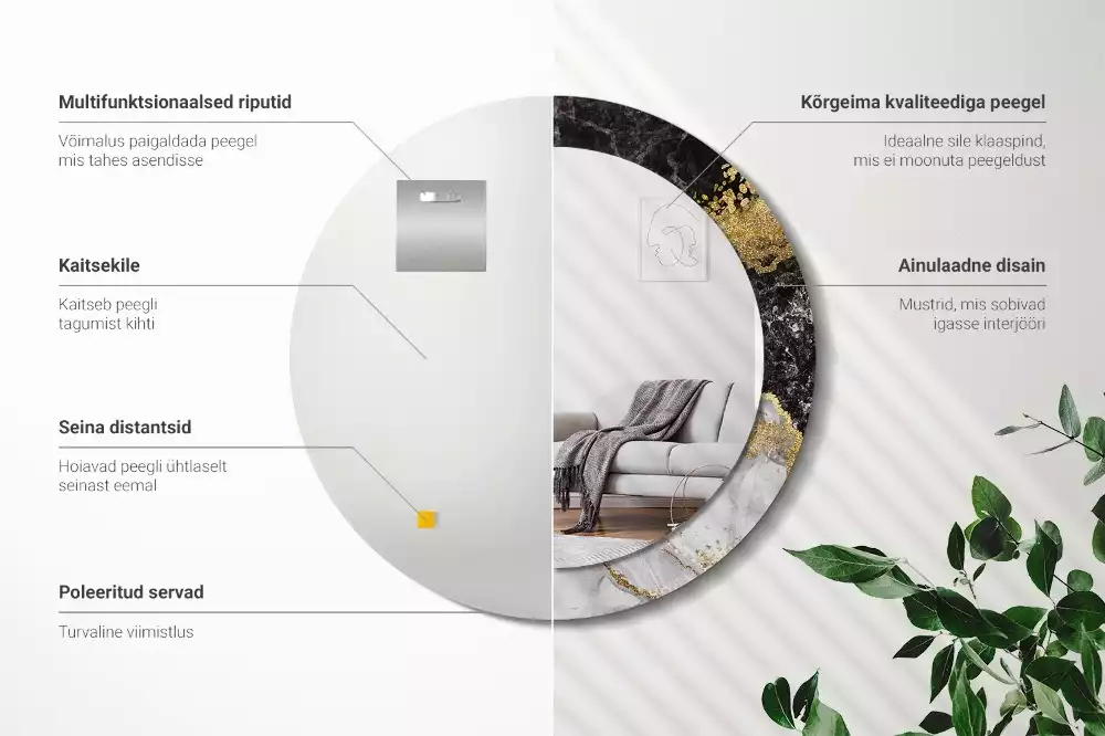 Kerek díszes tükör Márvány padlás