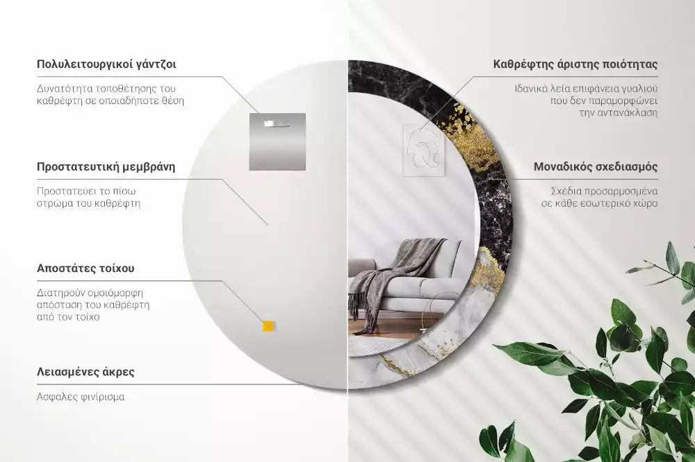 Kerek díszes tükör Márvány padlás