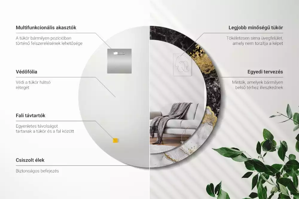 Kerek díszes tükör Márvány padlás