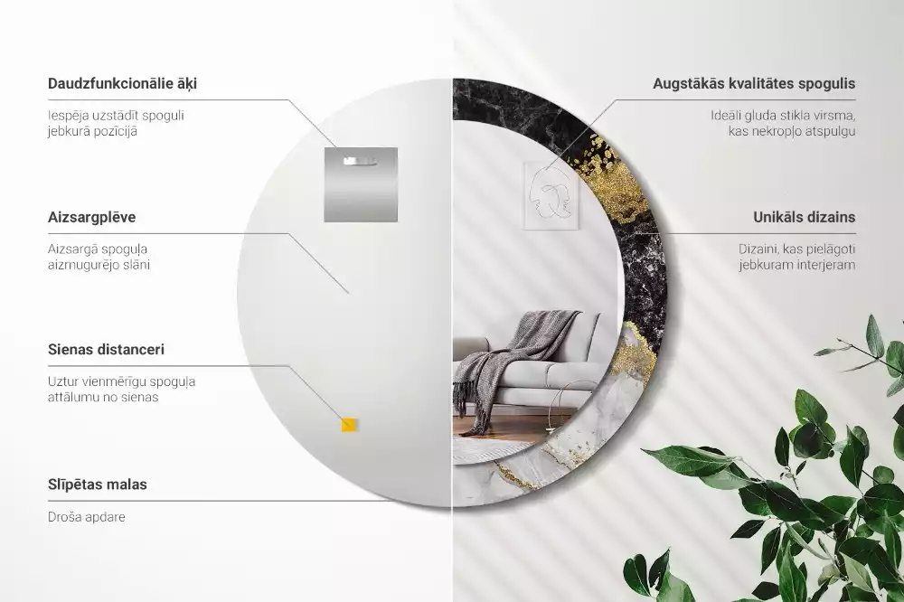 Kerek díszes tükör Márvány padlás