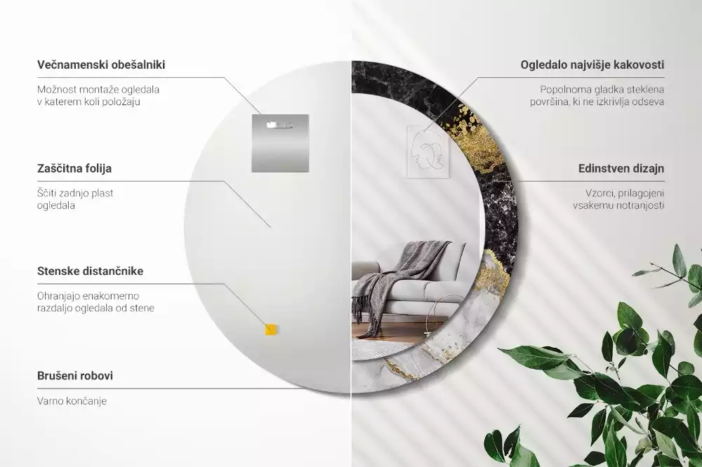 Kerek díszes tükör Márvány padlás