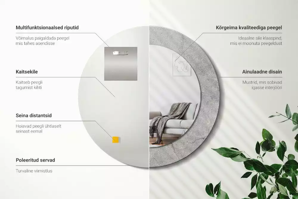 Kerek díszes tükör Szürke cement