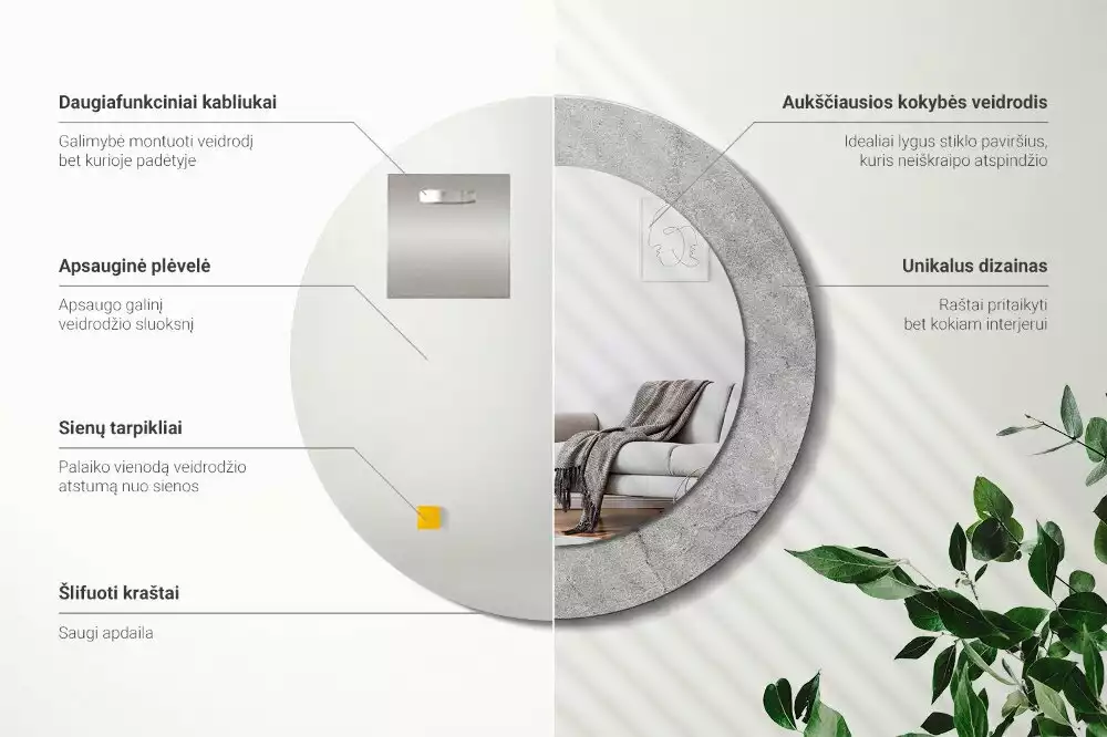 Kerek díszes tükör Szürke cement